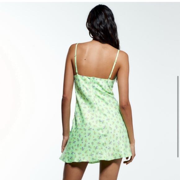 Zara Floral Green Slip Dress Size Small NWOT - Picture 4 of 9